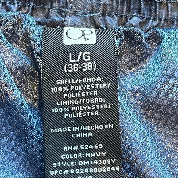 OP Men's Swim Trunks Navy/Steel Blue Tropical Design Size Large(36-38) - Picture 3 of 10